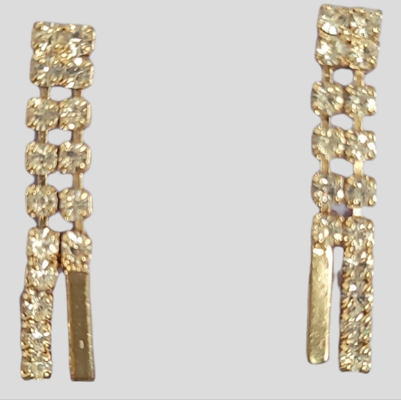 Necklace & Drop Earrings Set Clear Rhinestone Goldtone - Picture 3 of 4